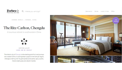  The Ritz-Carlton, Chengdu won the five-star award from Forbes